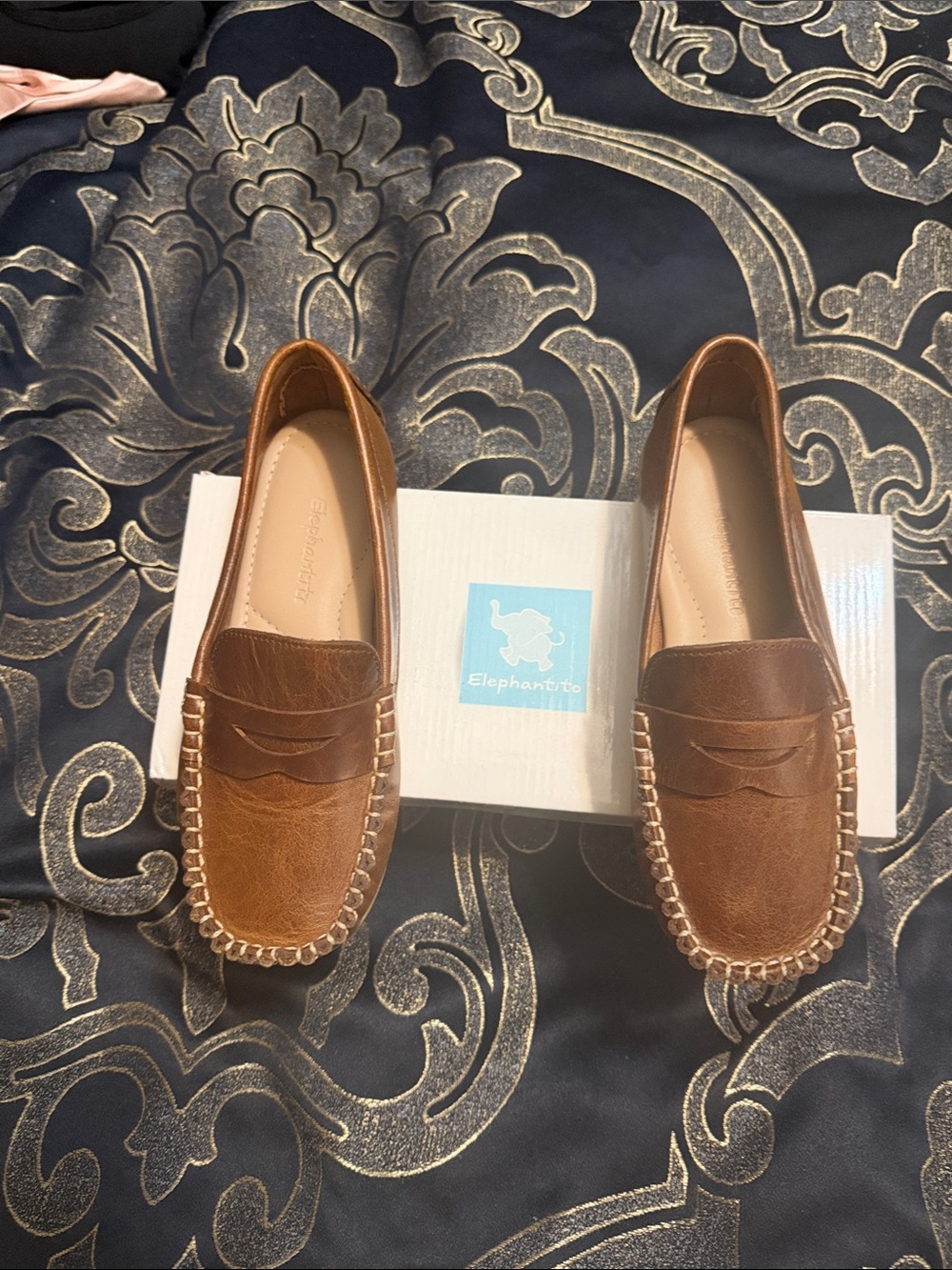 Elephantito Brown Leather Slip-On Penny Loafers